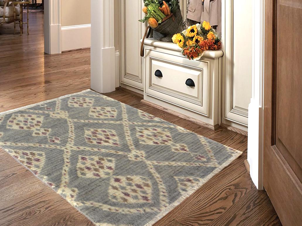 handmade Modern Moroccan Gray Ivory Hand Knotted RECTANGLE 100% WOOL area rug 4x6