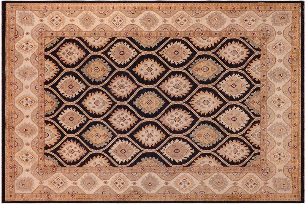 handmade Transitional Kafkaz Chobi Ziegler Black Ivory Hand Knotted RECTANGLE 100% WOOL area rug 9 x 12