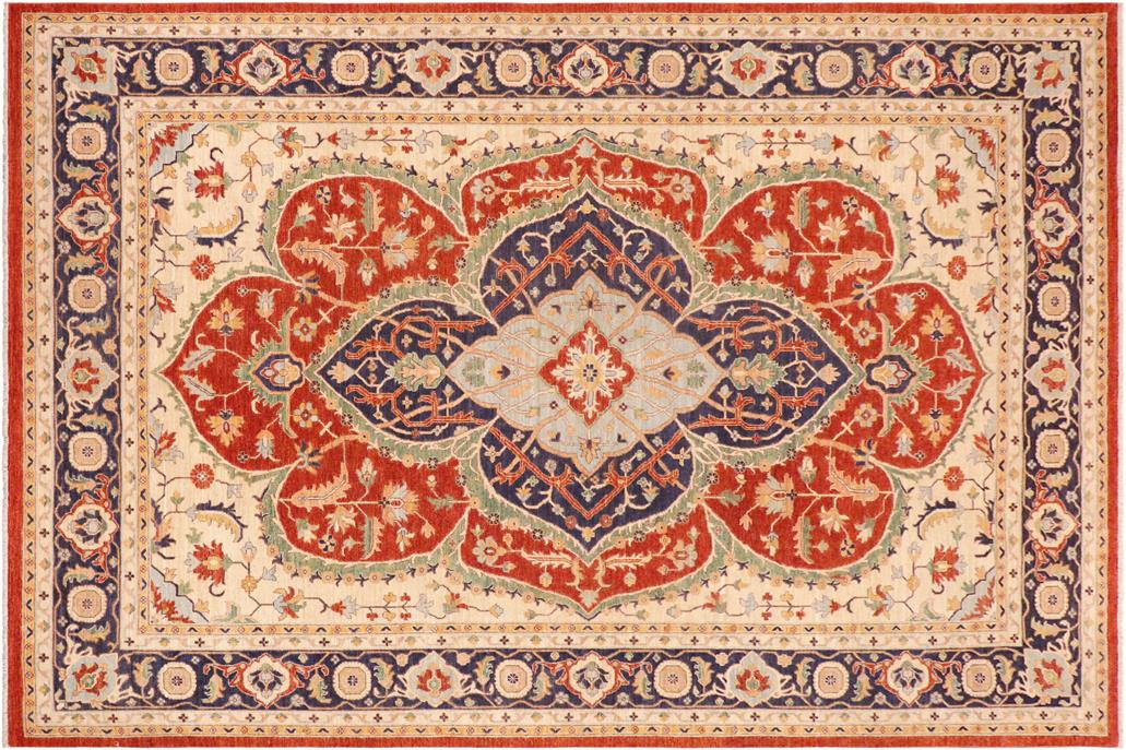 handmade Geometric Kafkaz Chobi Ziegler Rust Beige Hand Knotted RECTANGLE 100% WOOL area rug 10 x 14