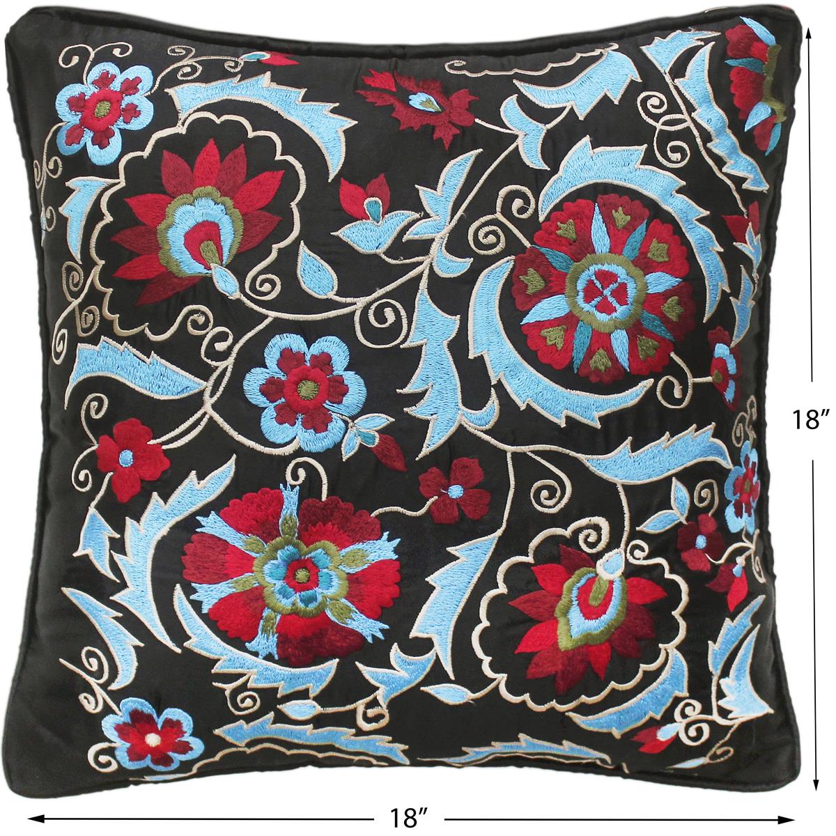 handmade Transitional Pillow Black Red Hand-Woven SQUARE SILK EMBROI pillow