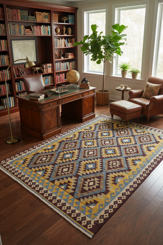 handmade Geometric Kilim Brown Blue Hand-Woven RECTANGLE 100% WOOL area rug 6 x 8