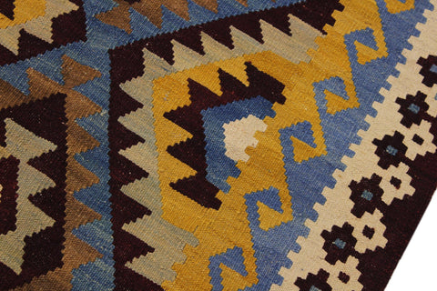 handmade Geometric Kilim Brown Blue Hand-Woven RECTANGLE 100% WOOL area rug 6 x 8