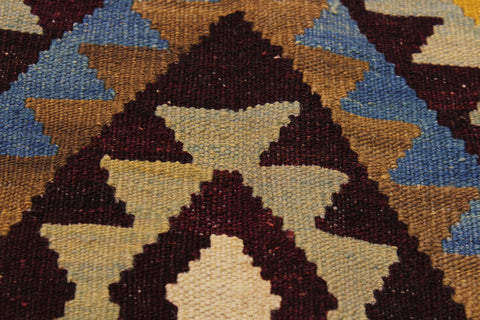 handmade Geometric Kilim Brown Blue Hand-Woven RECTANGLE 100% WOOL area rug 6 x 8
