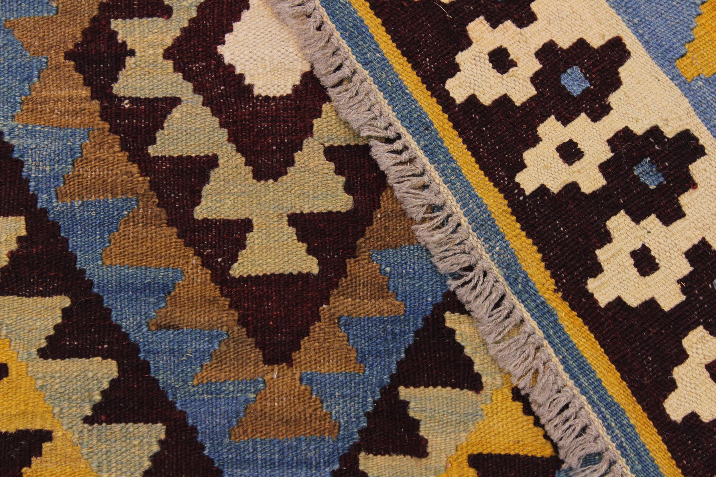 handmade Geometric Kilim Brown Blue Hand-Woven RECTANGLE 100% WOOL area rug 6 x 8
