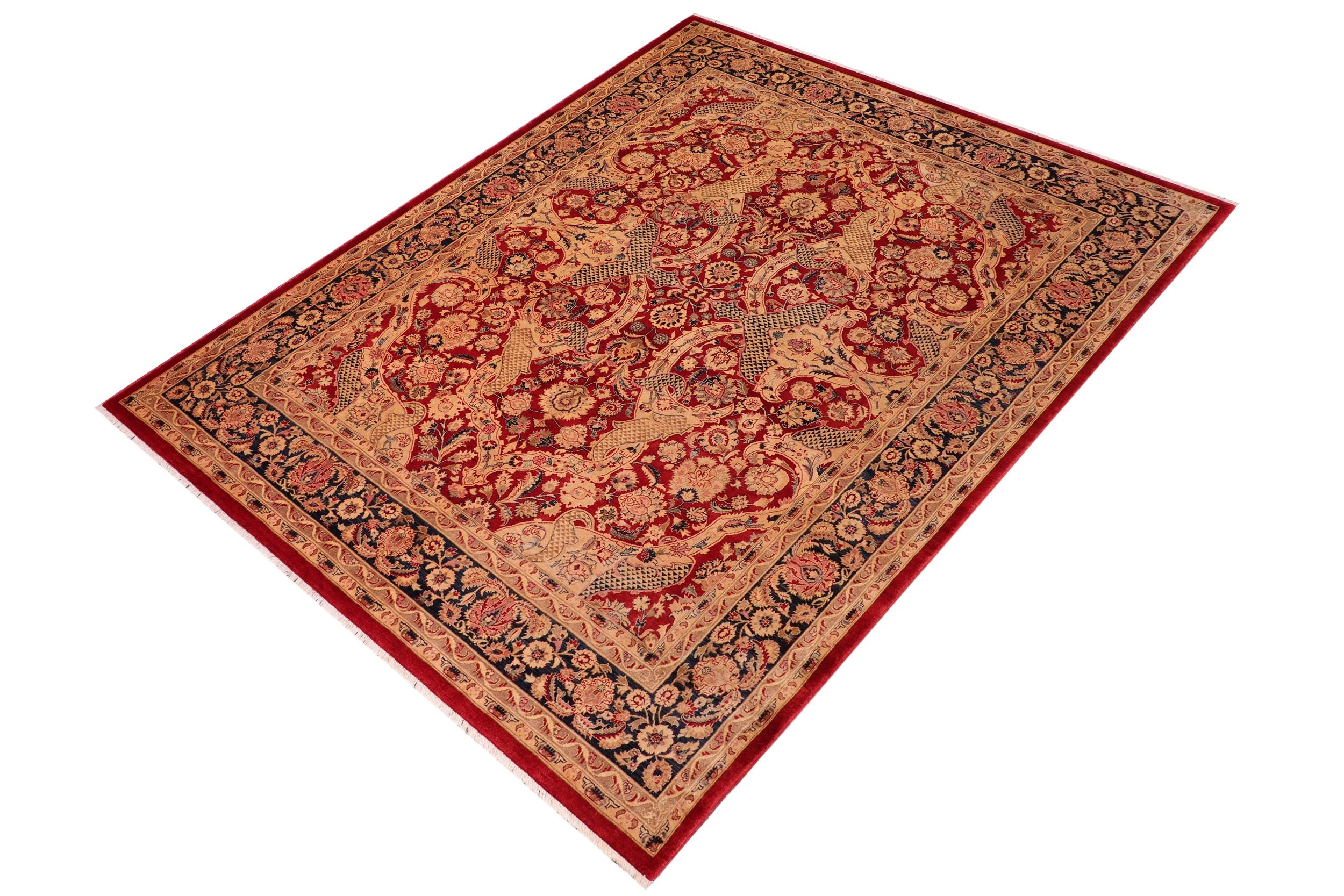 handmade Traditional Agra Red Blue Hand Knotted RECTANGLE 100% WOOL area rug 8 x 10