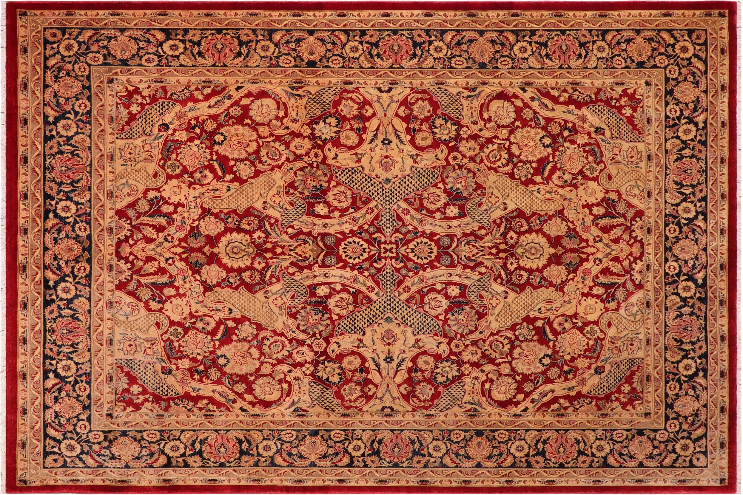 handmade Traditional Agra Red Blue Hand Knotted RECTANGLE 100% WOOL area rug 8x10