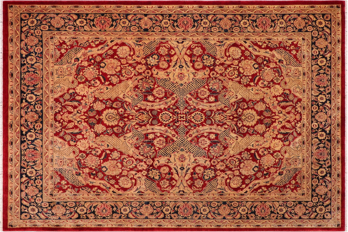 handmade Traditional Agra Red Blue Hand Knotted RECTANGLE 100% WOOL area rug 8x10