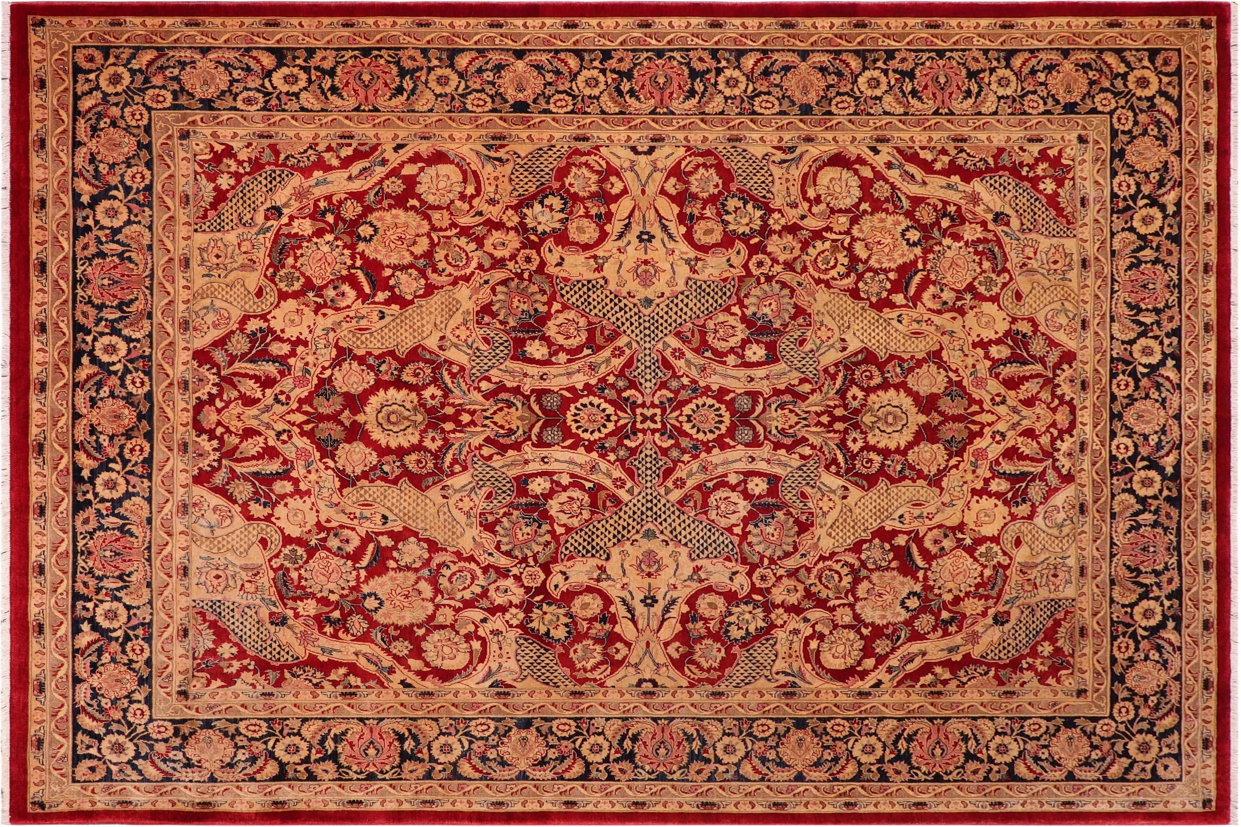 handmade Traditional Agra Red Blue Hand Knotted RECTANGLE 100% WOOL area rug 8 x 10