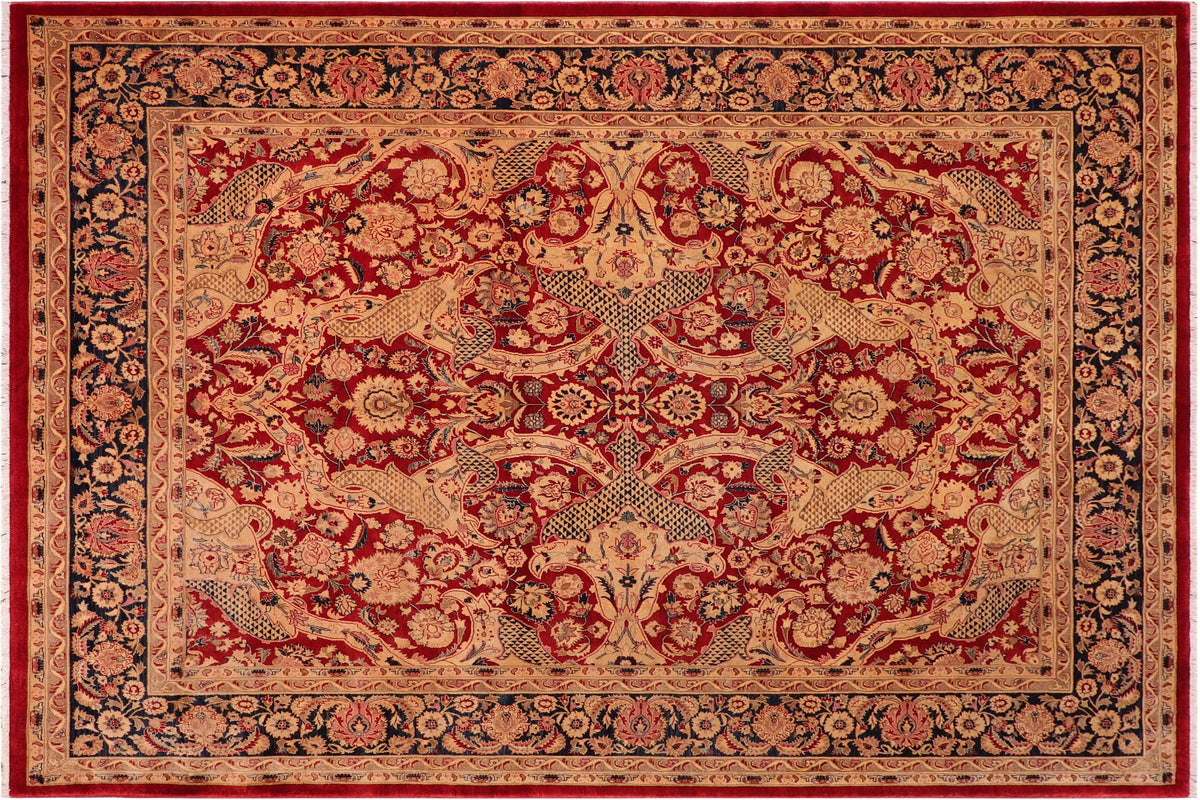 handmade Traditional Agra Red Blue Hand Knotted RECTANGLE 100% WOOL area rug 8 x 10
