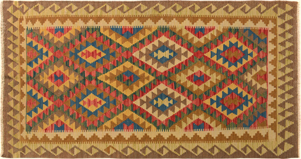 handmade Geometric Kilim Brown Blue Hand-Woven RECTANGLE 100% WOOL area rug 4 x 6