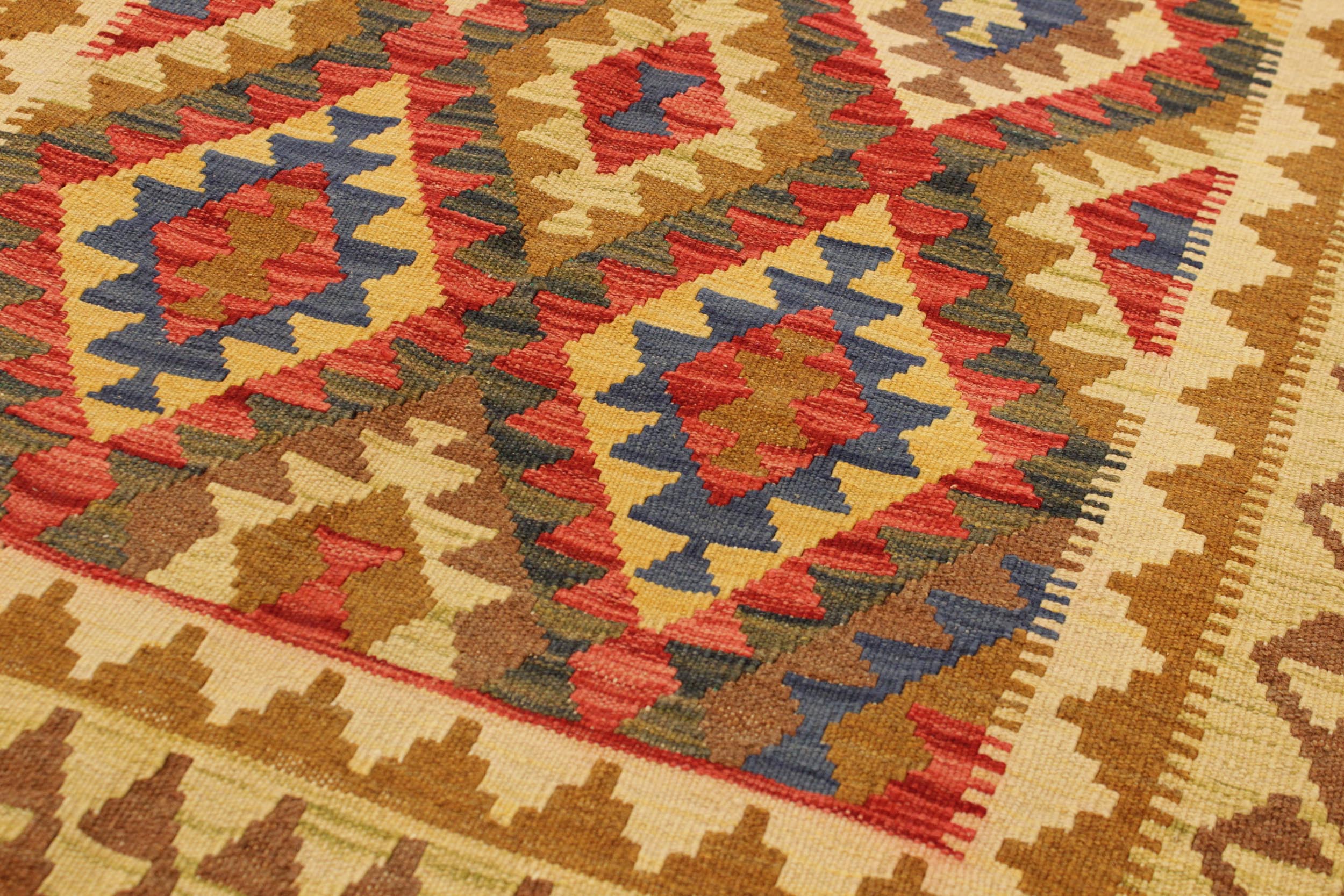 handmade Geometric Kilim Brown Blue Hand-Woven RECTANGLE 100% WOOL area rug 4 x 6