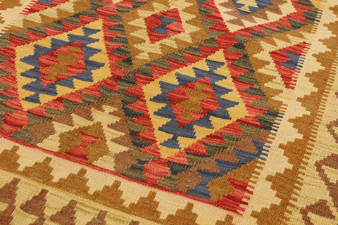handmade Geometric Kilim Brown Blue Hand-Woven RECTANGLE 100% WOOL area rug 4 x 6
