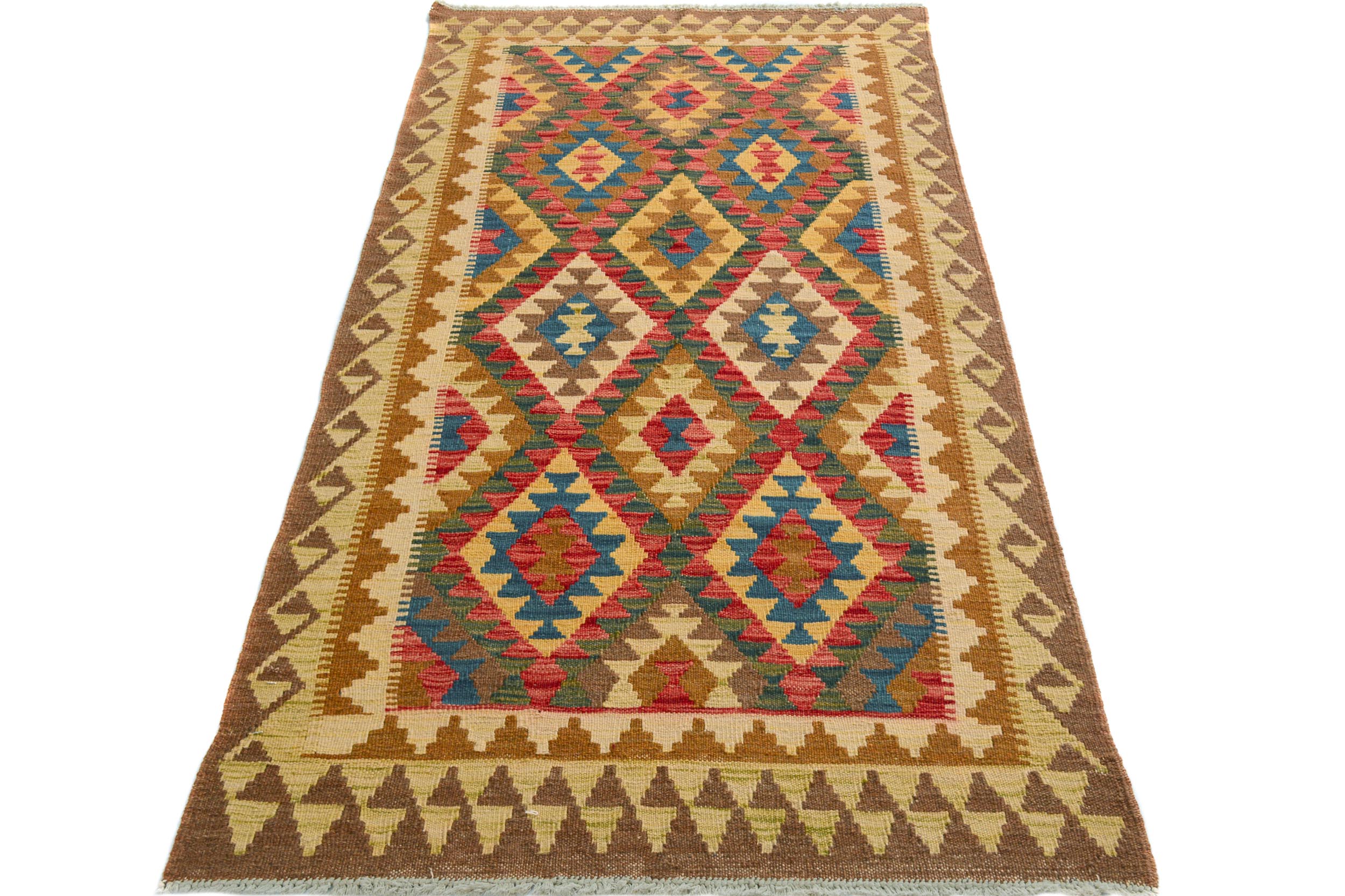 handmade Geometric Kilim Brown Blue Hand-Woven RECTANGLE 100% WOOL area rug 4 x 6