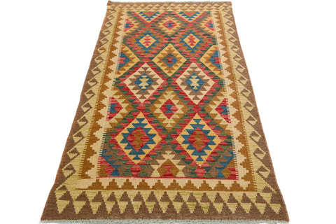 handmade Geometric Kilim Brown Blue Hand-Woven RECTANGLE 100% WOOL area rug 4 x 6