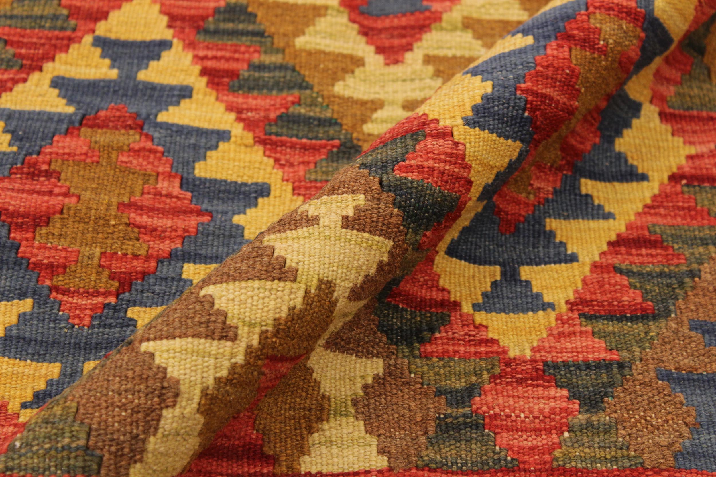 handmade Geometric Kilim Brown Blue Hand-Woven RECTANGLE 100% WOOL area rug 4 x 6