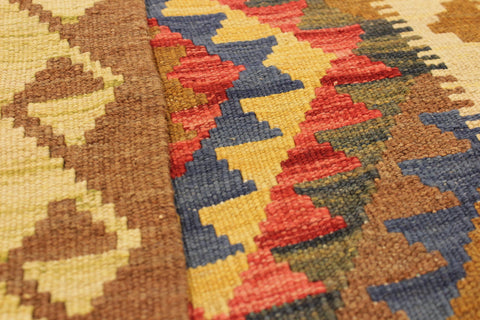 handmade Geometric Kilim Blue Rust Hand-Woven RECTANGLE 100% WOOL area rug 5 x 7