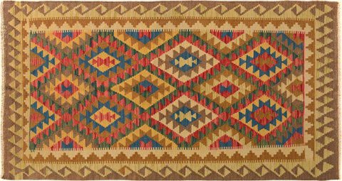 handmade Geometric Kilim Brown Blue Hand-Woven RECTANGLE 100% WOOL area rug 4 x 6