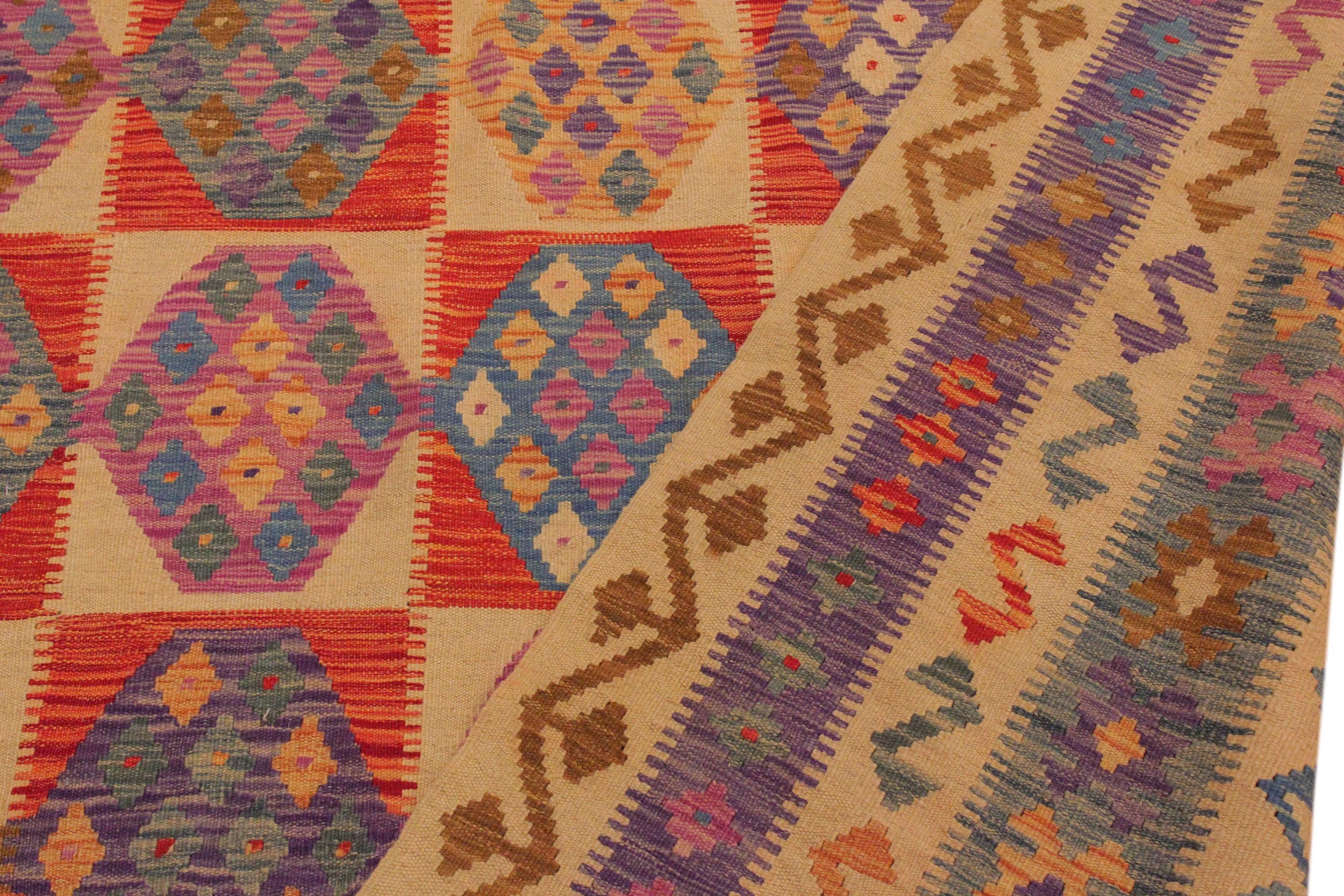 handmade Geometric Kilim Beige Blue Hand-Woven RECTANGLE 100% WOOL area rug 8 x 11