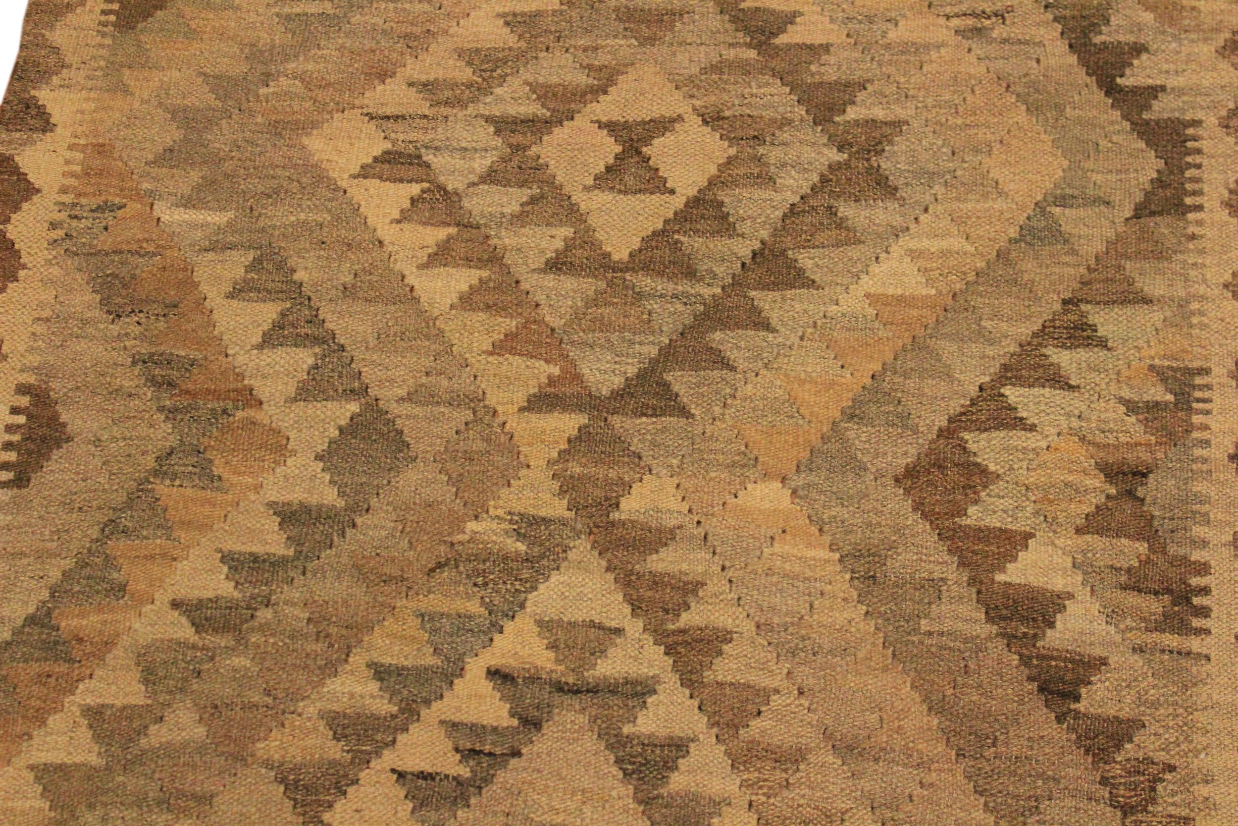 handmade Geometric Kilim Gray Brown Hand-Woven RECTANGLE 100% WOOL area rug 3' x 4'