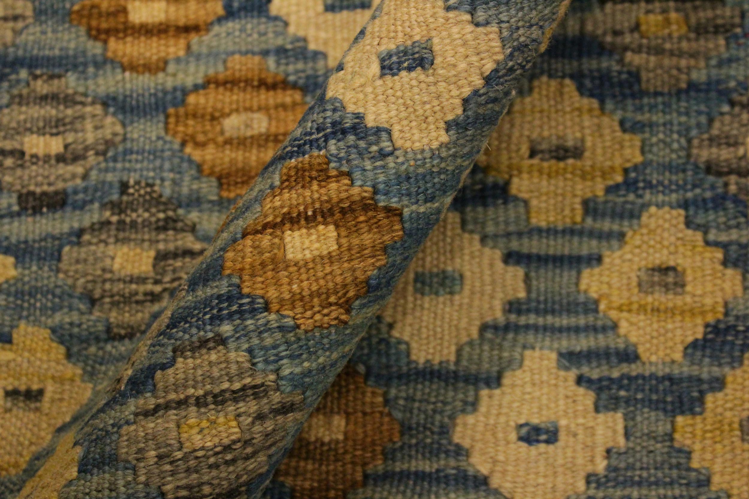 handmade Modern Kilim Blue Brown Hand-Woven RECTANGLE 100% WOOL area rug 6x8