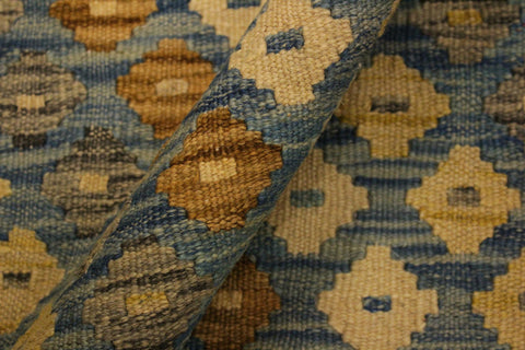 handmade Modern Kilim Blue Brown Hand-Woven RECTANGLE 100% WOOL area rug 6x8