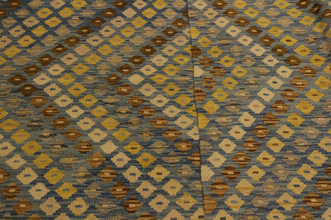 handmade Modern Kilim Blue Brown Hand-Woven RECTANGLE 100% WOOL area rug 6x8