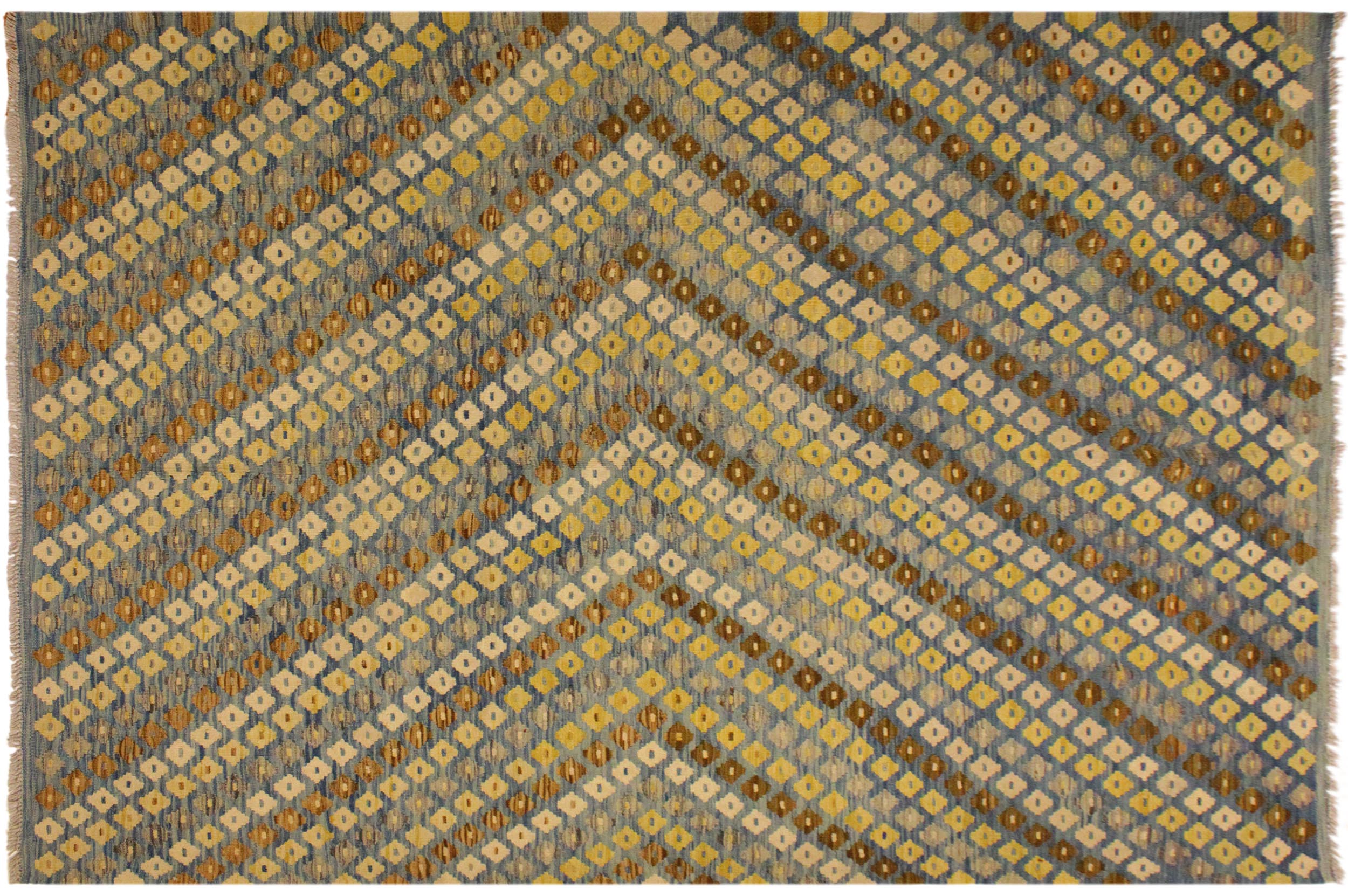 handmade Modern Kilim Blue Brown Hand-Woven RECTANGLE 100% WOOL area rug 6x8