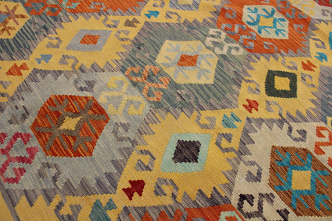 handmade Geometric Kilim Gold Gray Hand-Woven RECTANGLE 100% WOOL area rug 7 x 10