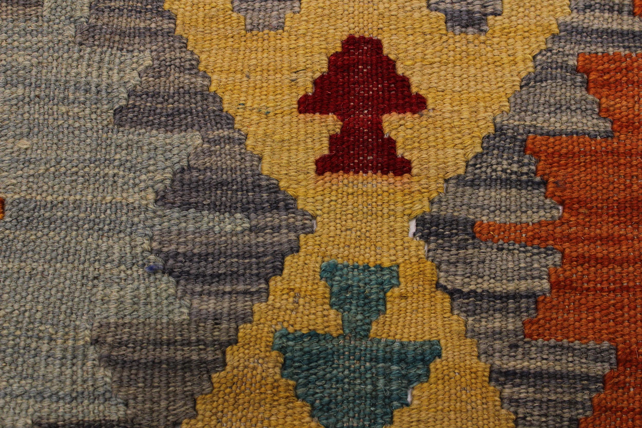 handmade Geometric Kilim Gold Gray Hand-Woven RECTANGLE 100% WOOL area rug 7 x 10