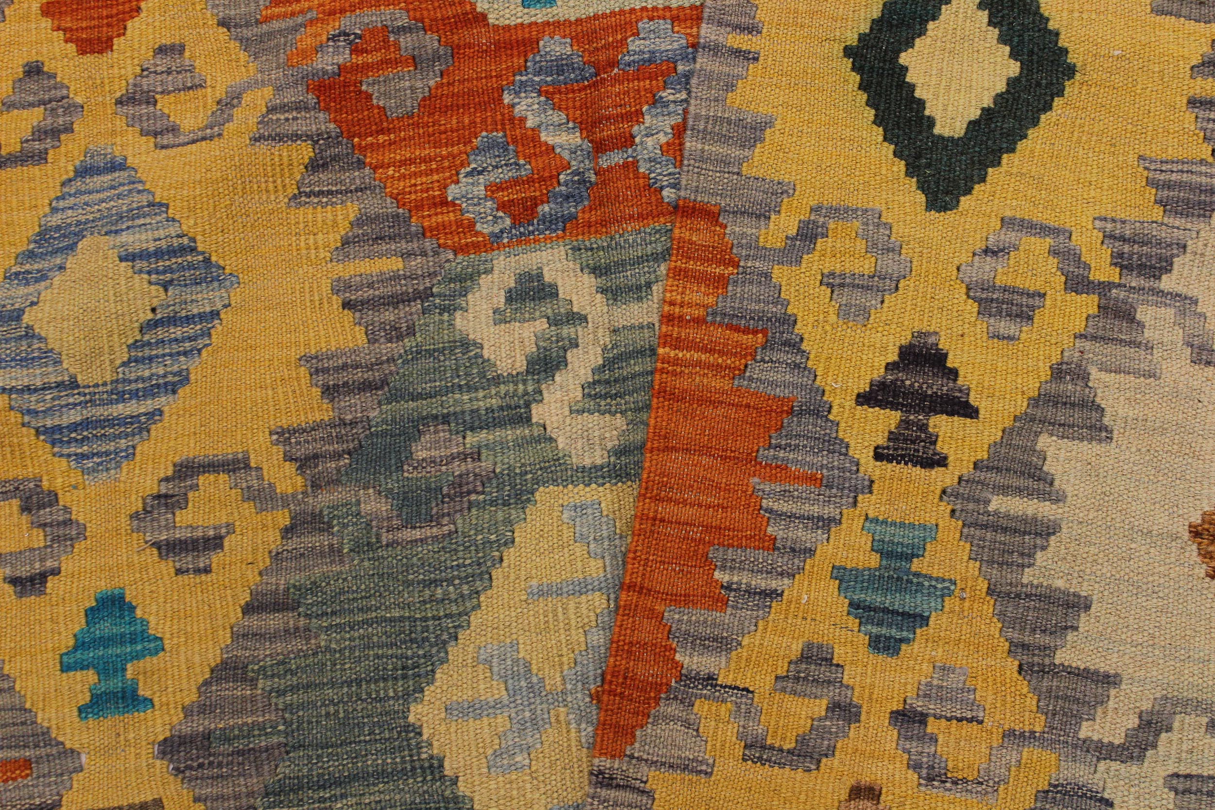 handmade Geometric Kilim Gold Gray Hand-Woven RECTANGLE 100% WOOL area rug 7 x 10