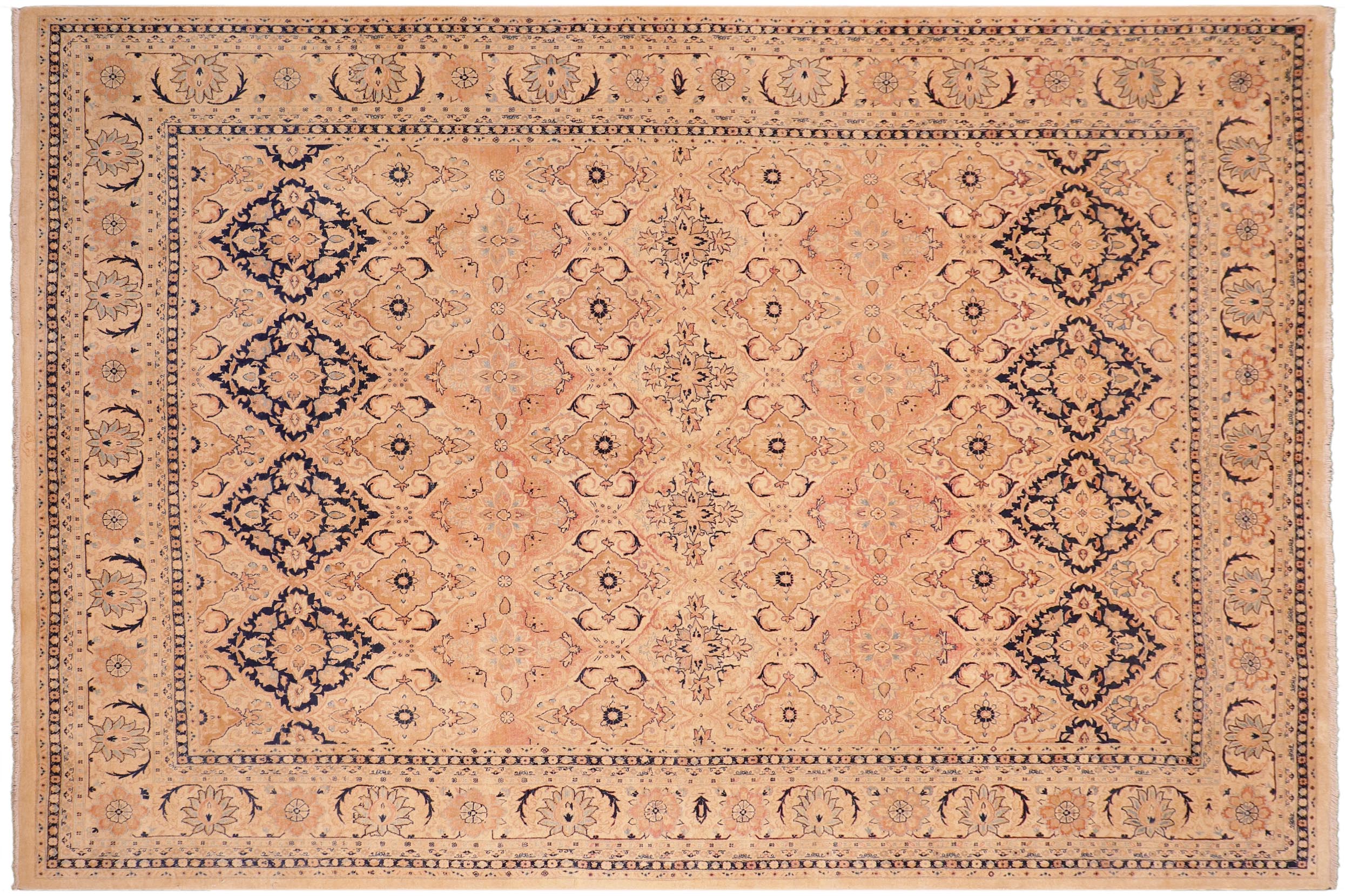 handmade Transitional Kashan Beige Blue Hand Knotted RECTANGLE 100% WOOL area rug 8x10