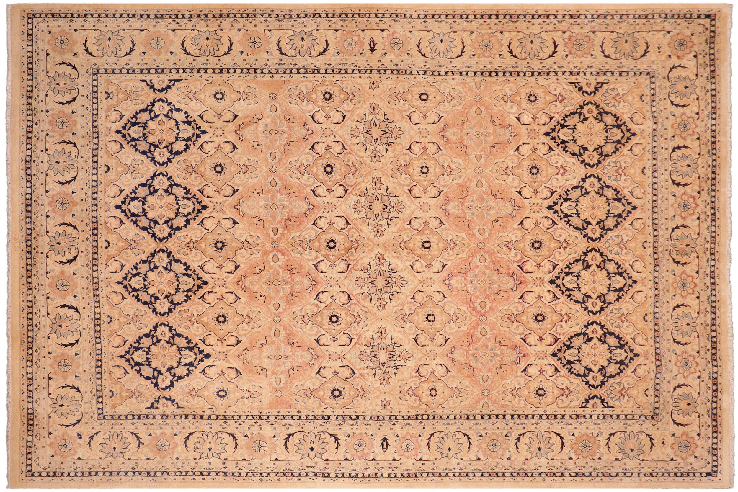 handmade Transitional Kashan Beige Blue Hand Knotted RECTANGLE 100% WOOL area rug 8 x 10
