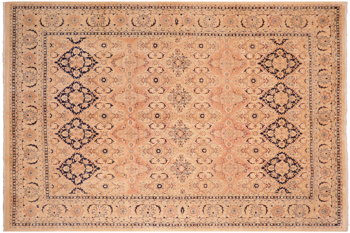 handmade Transitional Kashan Beige Blue Hand Knotted RECTANGLE 100% WOOL area rug 8 x 10