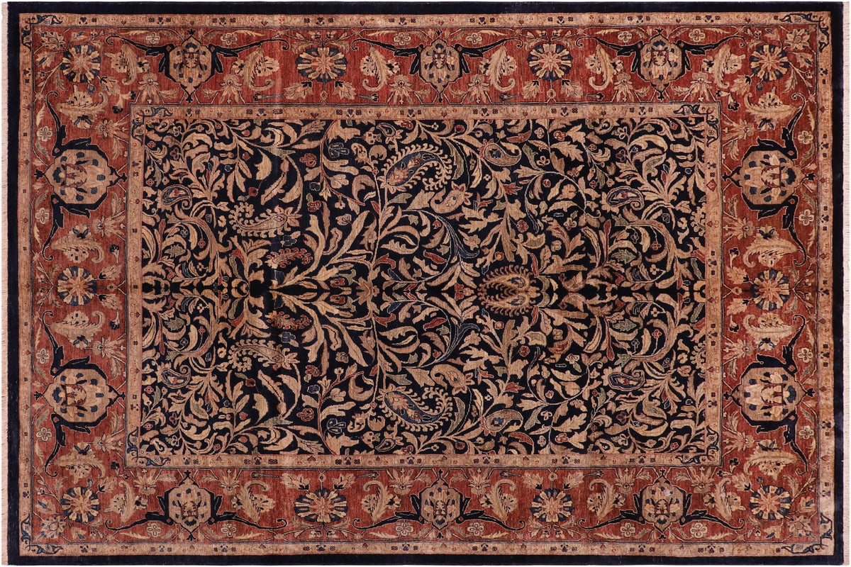 handmade Traditional Lahore Blue Brown Hand Knotted RECTANGLE 100% WOOL area rug 8' x 10'