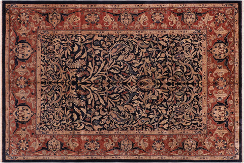 handmade Traditional Lahore Blue Brown Hand Knotted RECTANGLE 100% WOOL area rug 8' x 10'