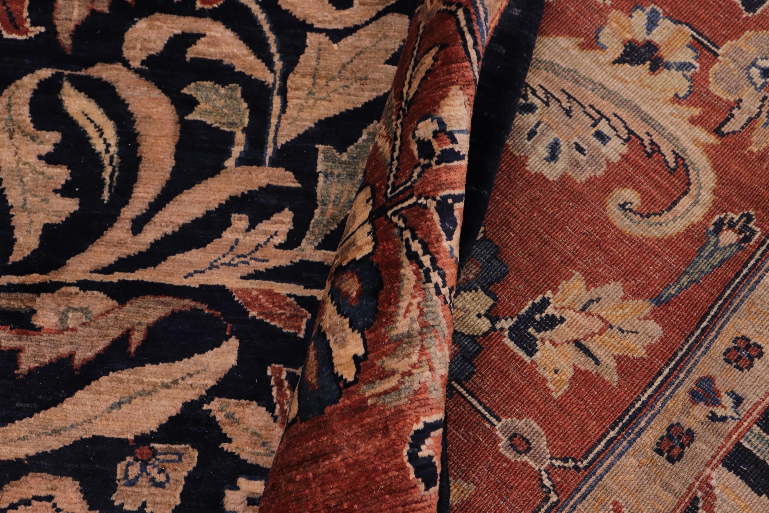handmade Traditional Lahore Blue Brown Hand Knotted RECTANGLE 100% WOOL area rug 8' x 10'