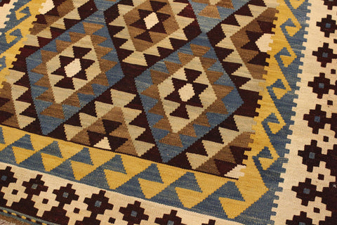 handmade Geometric Kilim Brown Beige Hand-Woven RECTANGLE 100% WOOL area rug 4 x 6