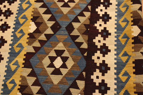 handmade Geometric Kilim Brown Beige Hand-Woven RECTANGLE 100% WOOL area rug 4 x 6