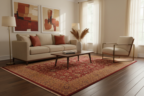handmade Transitional Agra Red Gold Hand Knotted RECTANGLE 100% WOOL area rug 8 x 10
