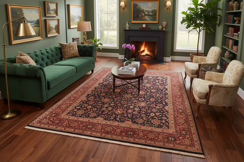 handmade Transitional Abasi Afsha Blue Red Hand Knotted RECTANGLE 100% WOOL area rug 8x10