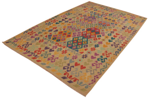 handmade Geometric Kilim Beige Red Hand-Woven RECTANGLE 100% WOOL area rug 7 x 10