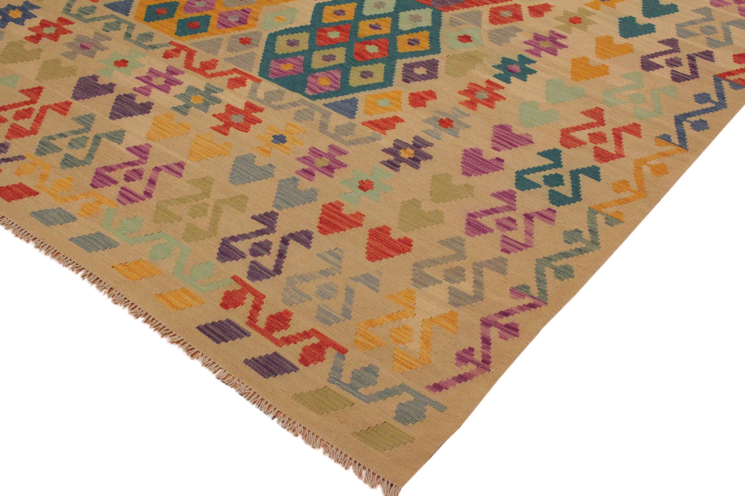 handmade Geometric Kilim Beige Red Hand-Woven RECTANGLE 100% WOOL area rug 7 x 10