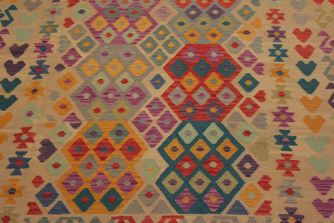 handmade Geometric Kilim Beige Red Hand-Woven RECTANGLE 100% WOOL area rug 7 x 10