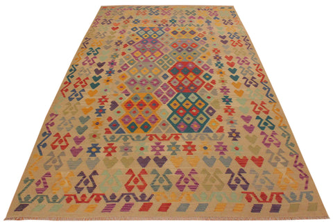 handmade Geometric Kilim Beige Red Hand-Woven RECTANGLE 100% WOOL area rug 7 x 10