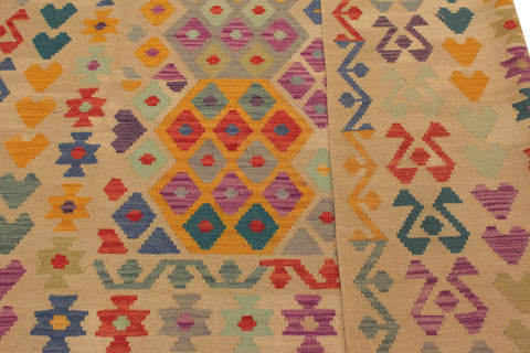 handmade Geometric Kilim Beige Red Hand-Woven RECTANGLE 100% WOOL area rug 7 x 10