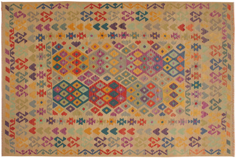 handmade Geometric Kilim Beige Red Hand-Woven RECTANGLE 100% WOOL area rug 7 x 10