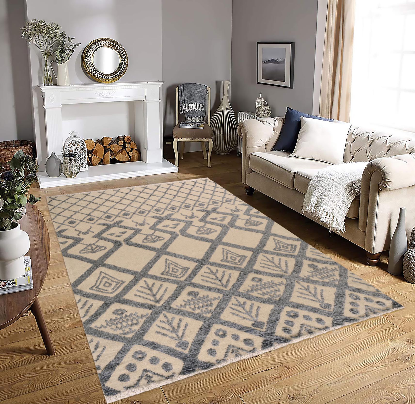 handmade Geometric Moroccan Hi Ivory Blue Hand Knotted RECTANGLE 100% WOOL area rug 8' x 11'