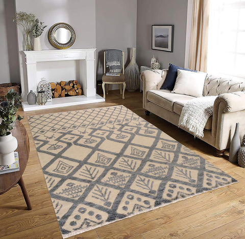 handmade Geometric Moroccan Hi Ivory Blue Hand Knotted RECTANGLE 100% WOOL area rug 8' x 11'