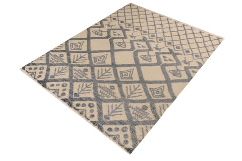 handmade Geometric Moroccan Hi Ivory Blue Hand Knotted RECTANGLE 100% WOOL area rug 8' x 11'