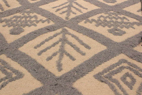 handmade Geometric Moroccan Hi Ivory Blue Hand Knotted RECTANGLE 100% WOOL area rug 8' x 11'